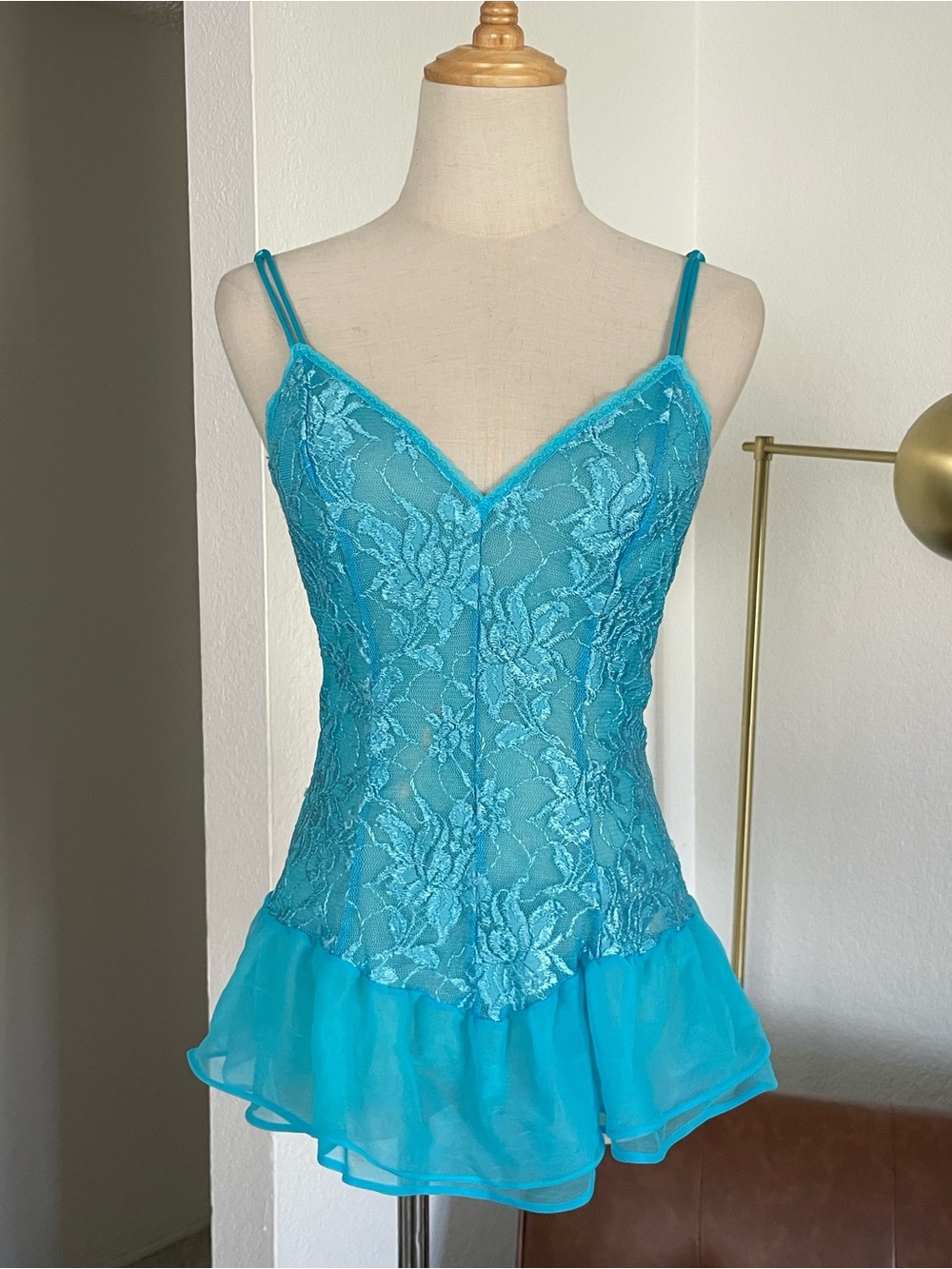 Vintage Beth Michaels Coquette Lace Floral Sheer Peplum Tank Top